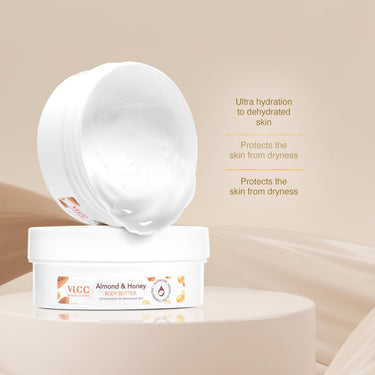 VLCC Almond & Honey Body Butter - 200g | Deeply Moisturizing Body Butter for Dehydrated Skin | Intensely Hydrating Body Cream for Soft, Smooth, Hydrated Skin with Almond Oil & Honey